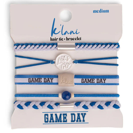 "Game Day" Blue & White Hair Tie Bracelets
