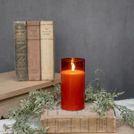 6" Sienna Glass Flame Candle