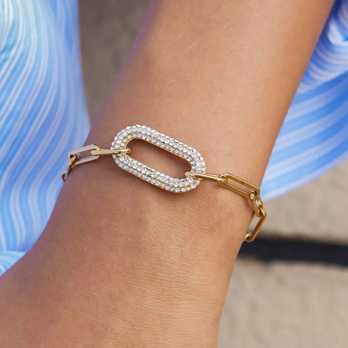 Pave Link Paperclip Chain Bracelet