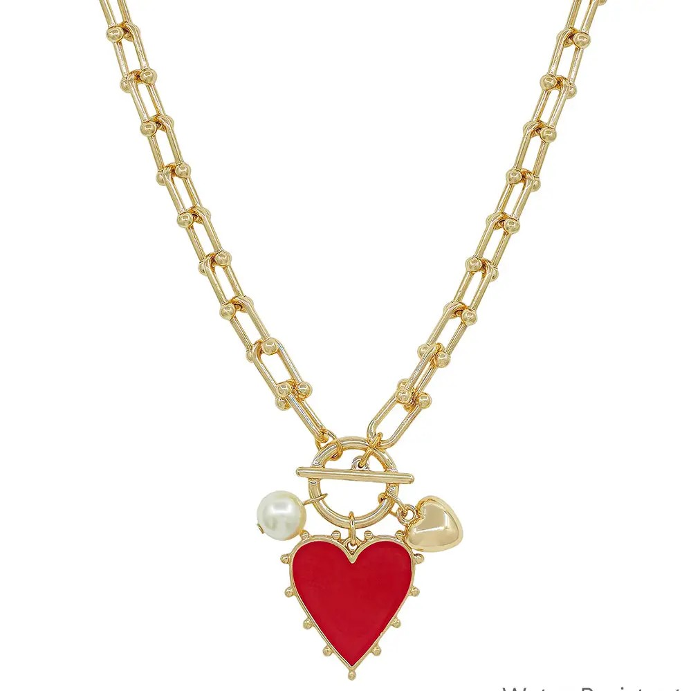 Red Studded Heart Necklace