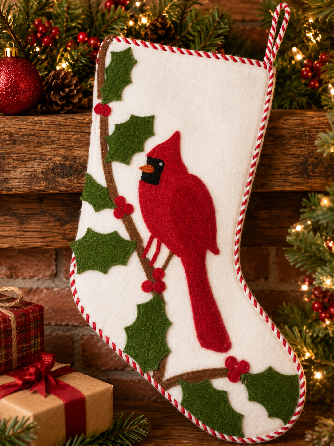 Cardinal Embroidered Stocking