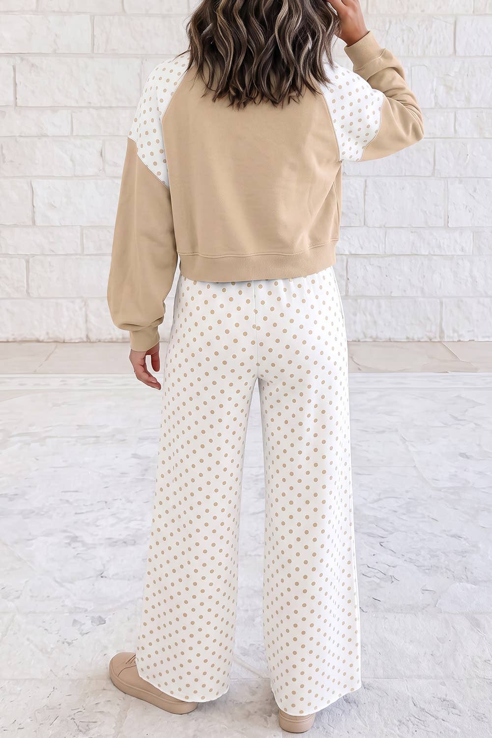 Polka Dot Patchwork Long Sleeve Two Piece Set