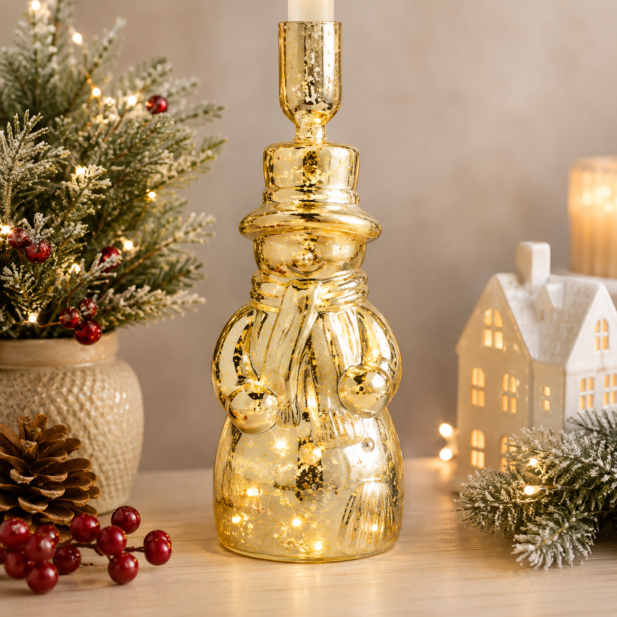 Large Light-Up Snowman Taper Holder