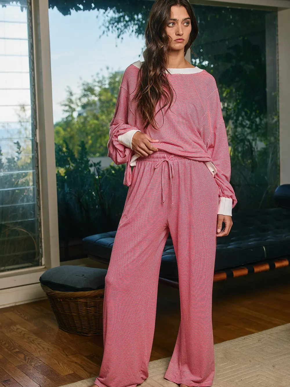 Striped Wide Leg Casual Pants