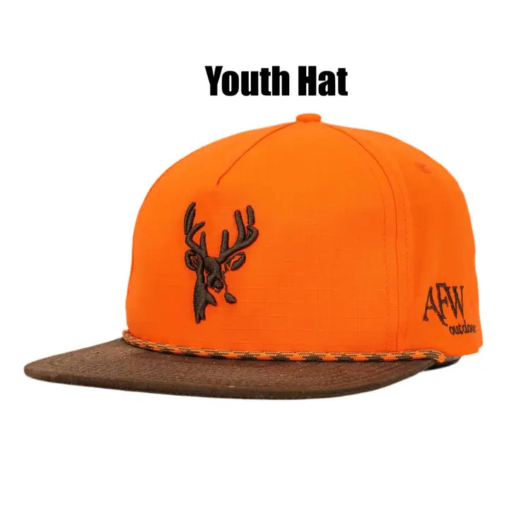 Youth Blaze Orange and Brown Ripstop Deer Rope Hat