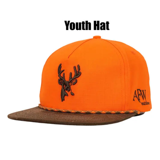 Youth Blaze Orange and Brown Ripstop Deer Rope Hat