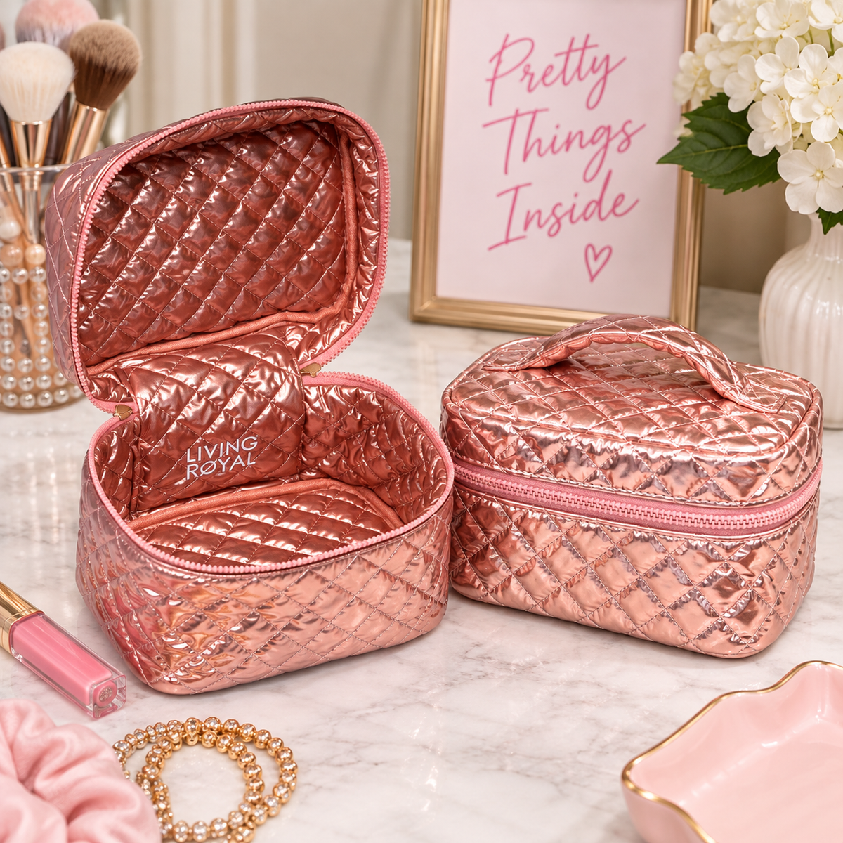 Rose Gold Cosmetic Travel Case | Living Royal