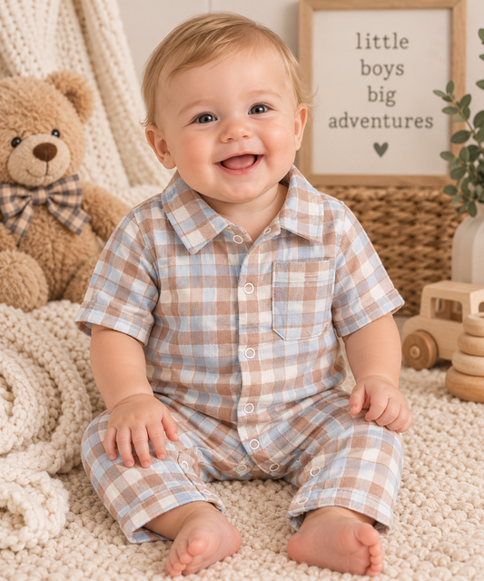 Western Plaid Rodeo Time Polo Romper