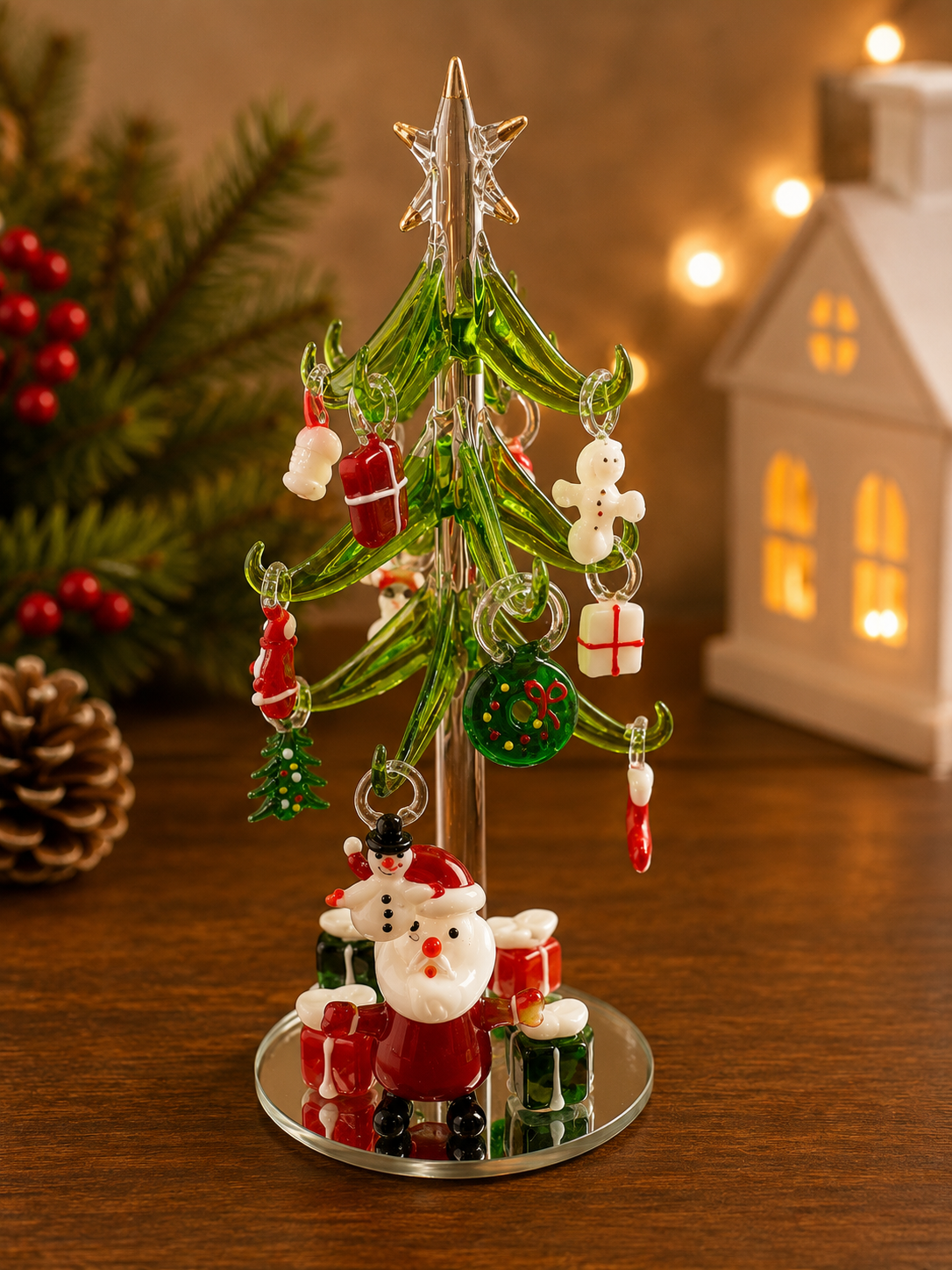 Santa and Snowman | Glass Tree