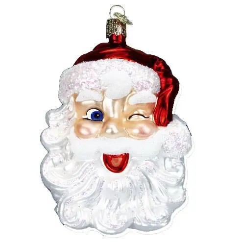 Winking Santa Glass Ornament