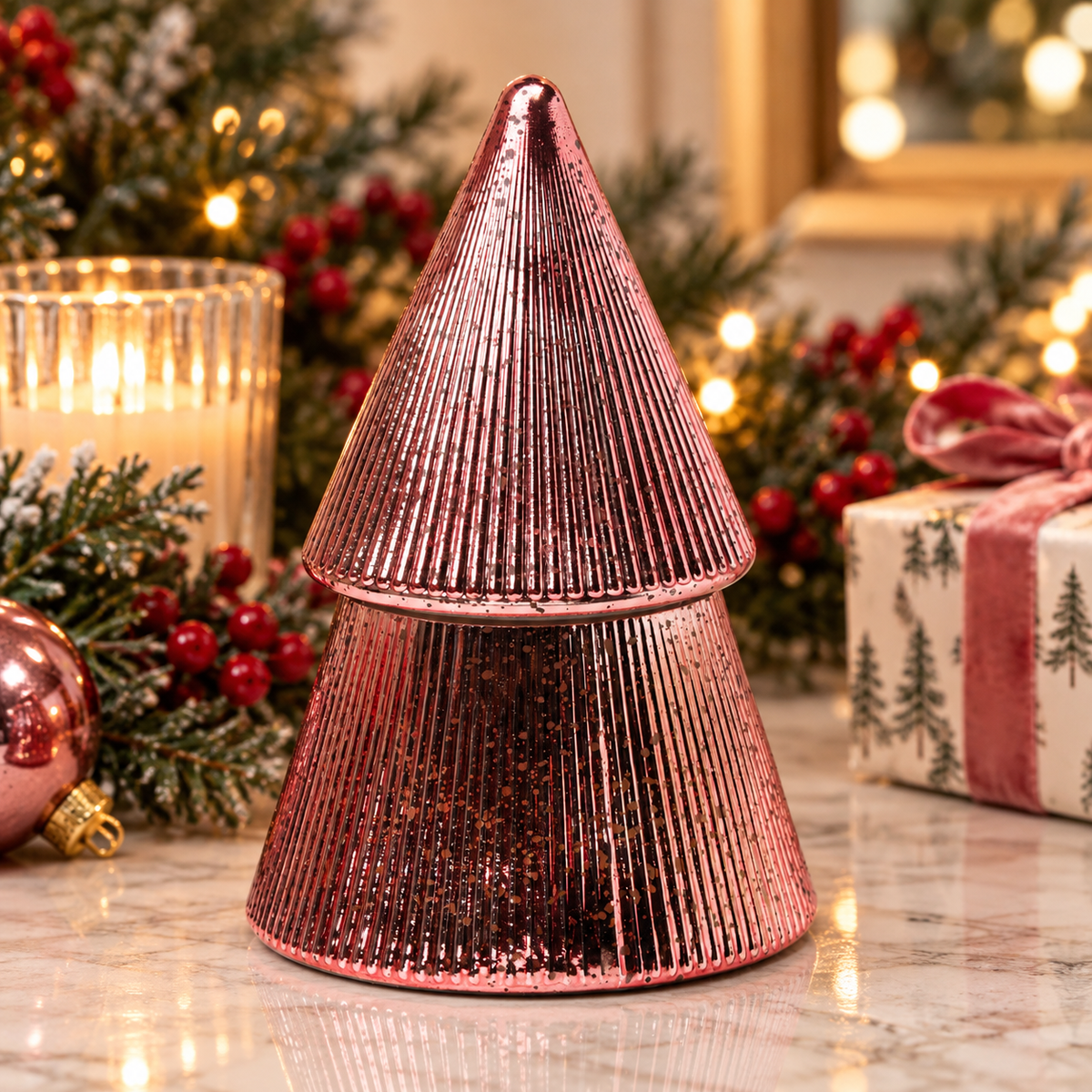Pink Mercury Christmas Tree Candle | Pink Peppermint
