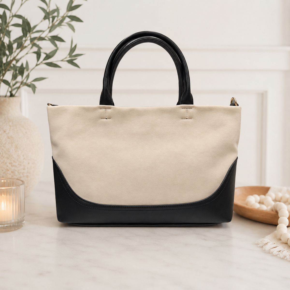 Ximena Faux Suede Satchel | Black & White