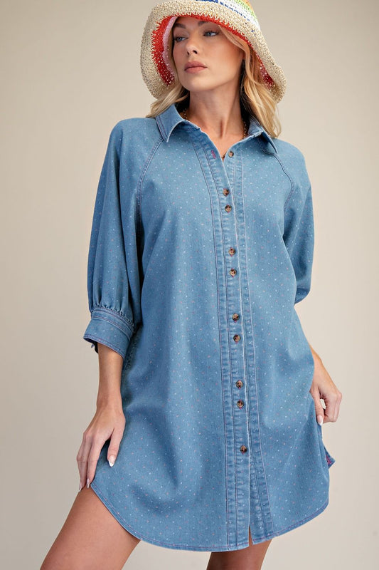 Multi Dot Denim Dress