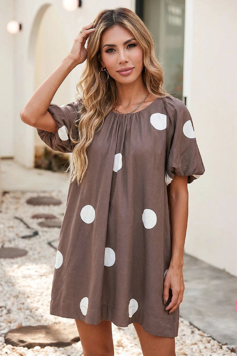 Mocha Polka Dot Bow Back Dress
