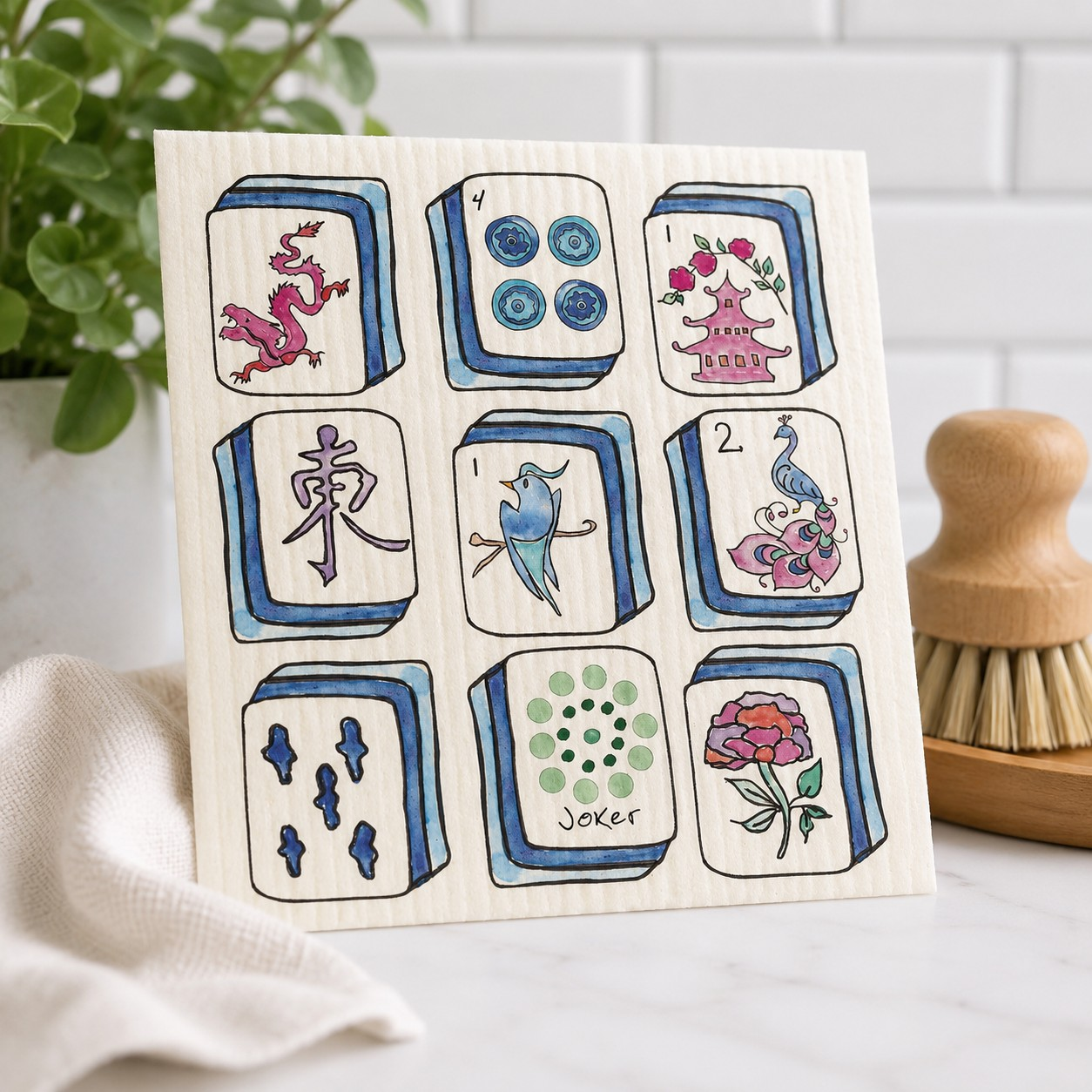 Mahjong Tiles Swedish Dishcloth