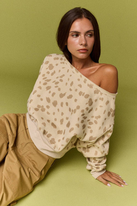 Dotted Print Off-Shoulder Sweatshirt