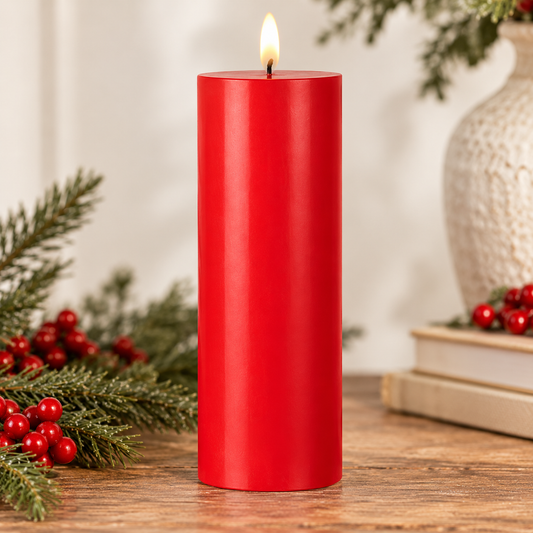 8" Red Pillar 3D Candle