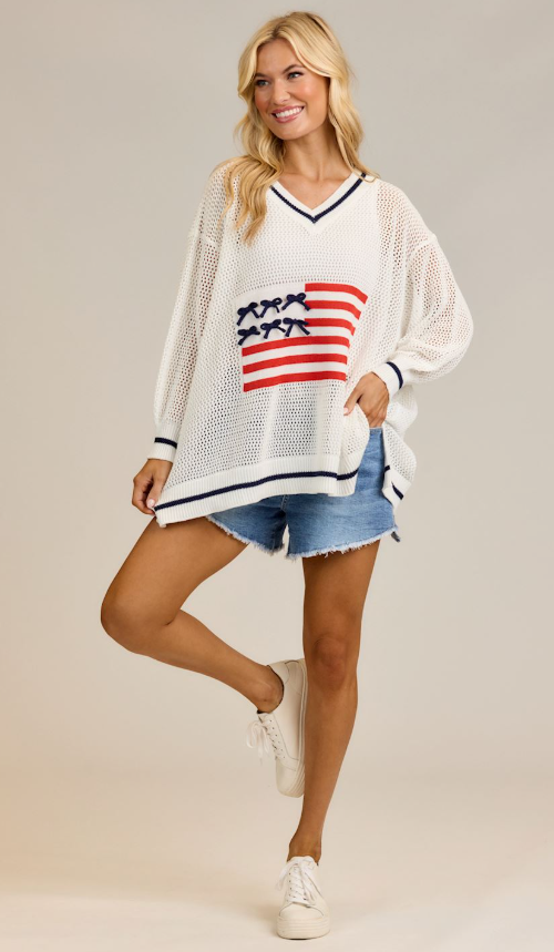 White Americano Sweater | Mudpie