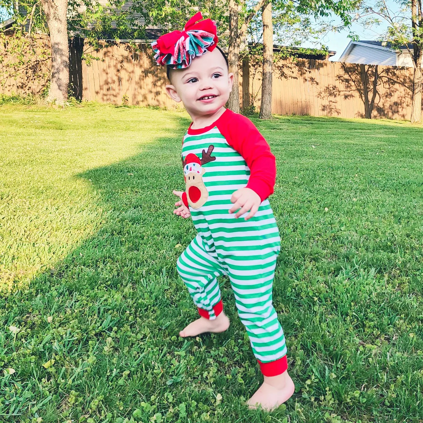 Rudolph & Me Striped Romper