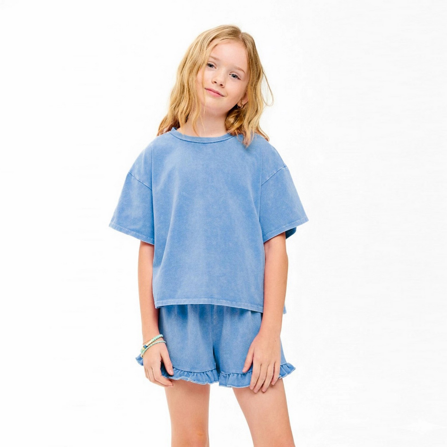 Youth Girls Mineral Washed Ruffle Set | Pink | Blue
