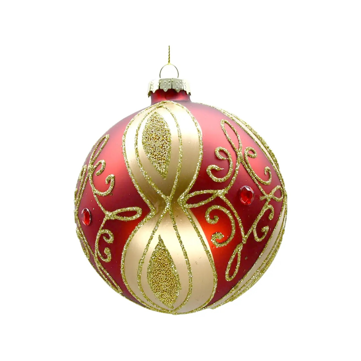 100mm Red/Gold Glass Orn w/ Gold Glitter