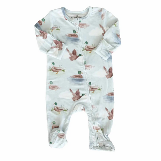 Little Duckling Zipper Bamboo Footie |NB | Caden Lane