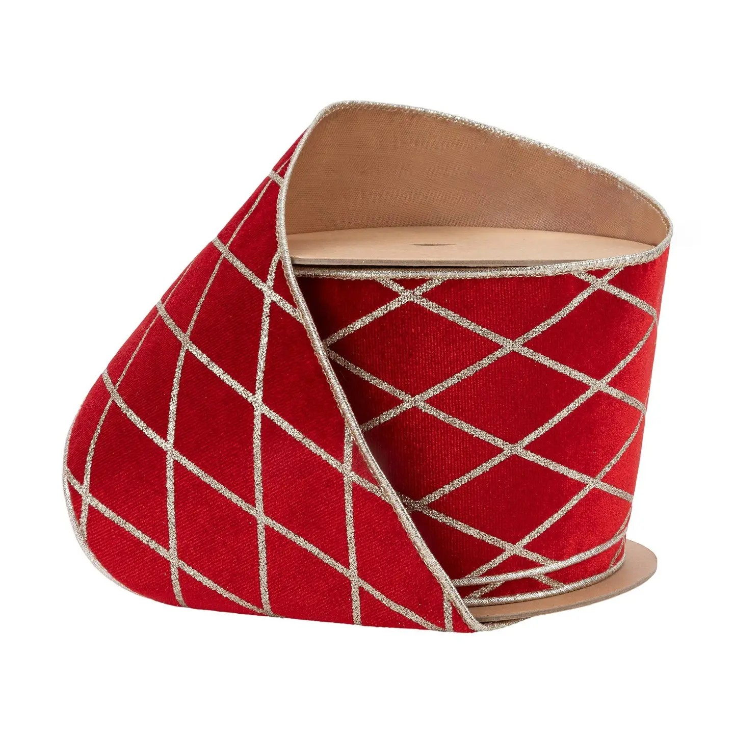 4" Velvet Red and Gold Ribbon