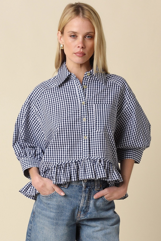 Tara Gingham Ruffle Hem Top