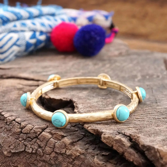 Jeweled Golden Bangle | Turquoise
