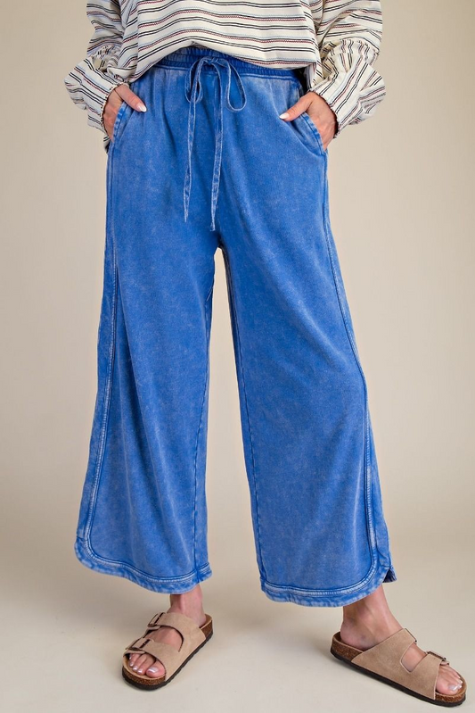 Mineral Washed Terry Knit Pants | Day Blue | Easel