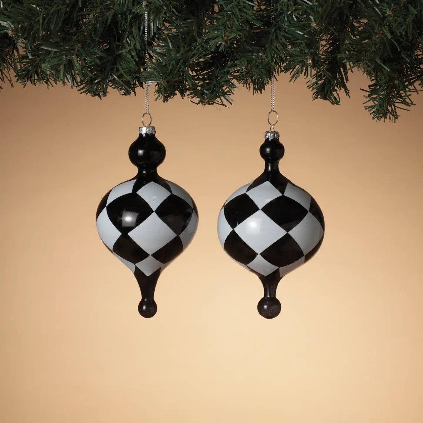6.5"H Black & White Glass Finial Ornament