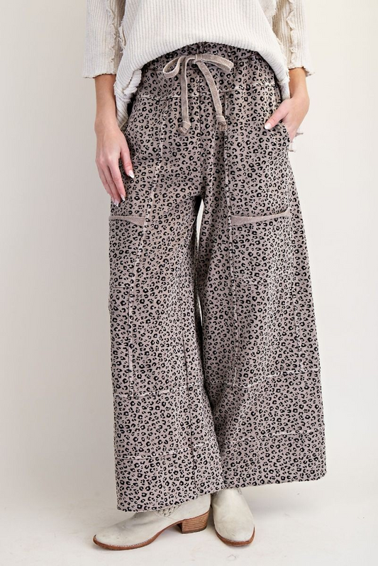 Leopard Wide Leg Mineral Washed Pants | Easel