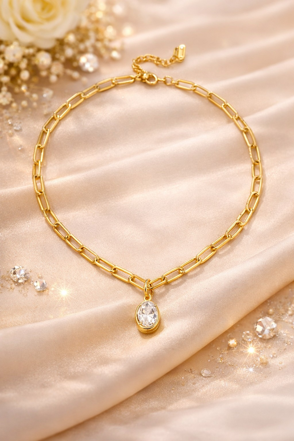 Oval Bezeled Pendant Necklace