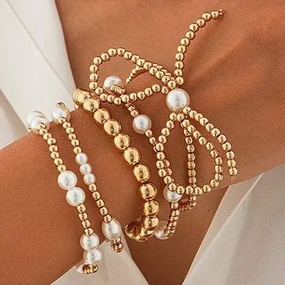 Bows Pearls and Beads Bracelet Stack