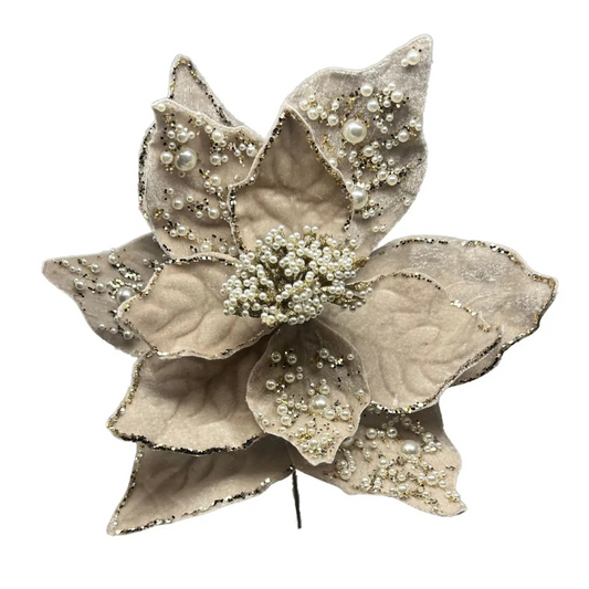 Pewter Velvet Pearl Poinsettia
