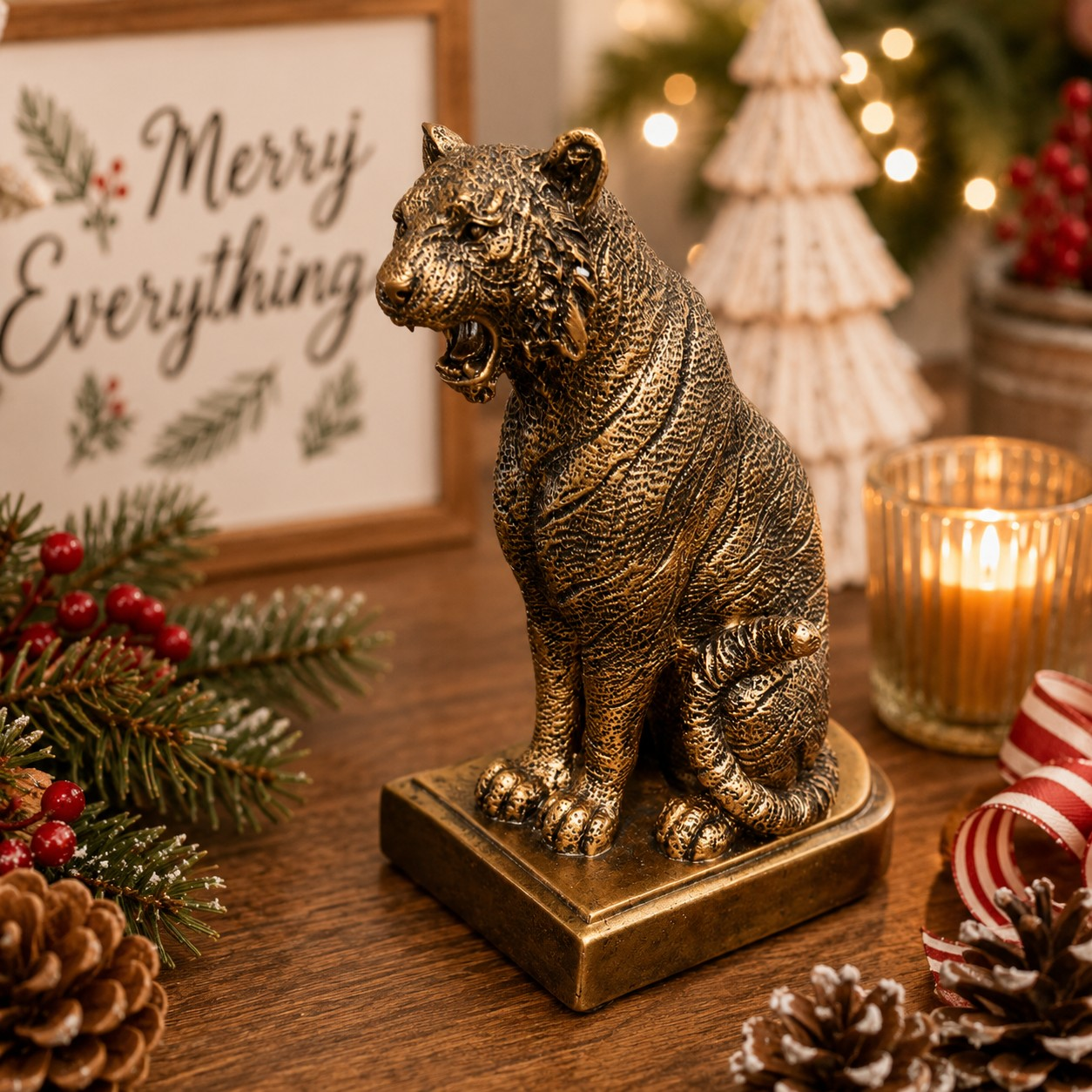 Roaring Bronze Tiger Figurine