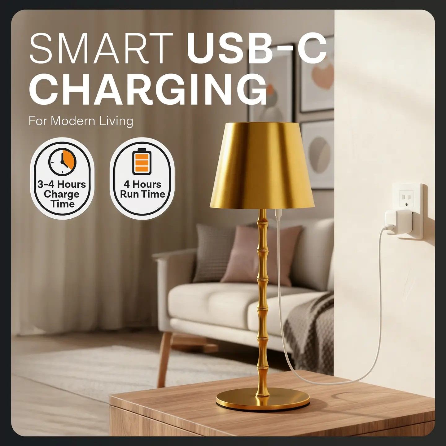 Gold Bamboo LED Cordless Lamp