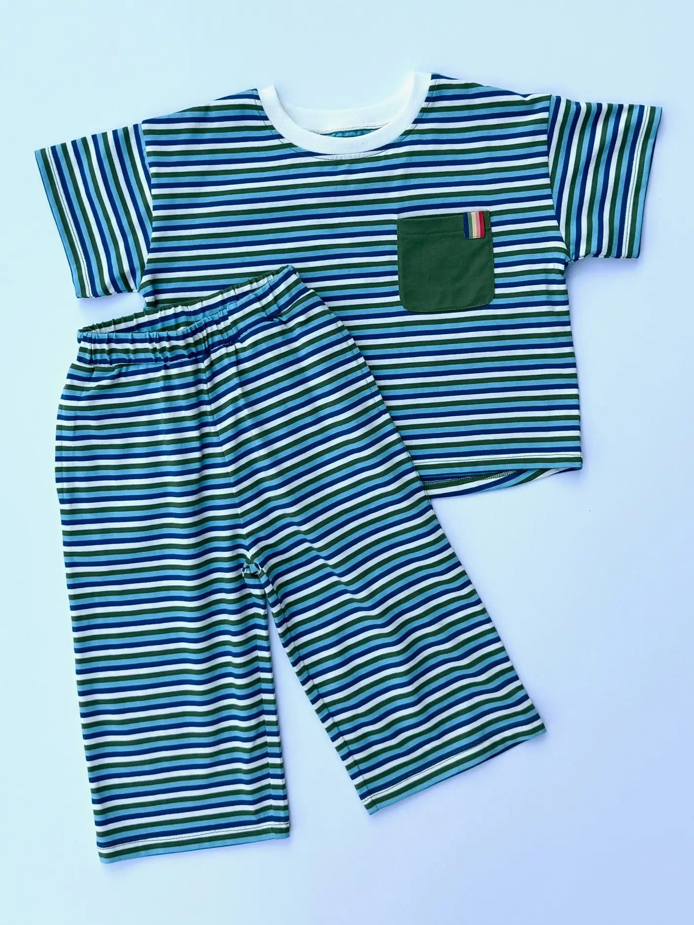Little Birdie Set | Elm Green Stripe