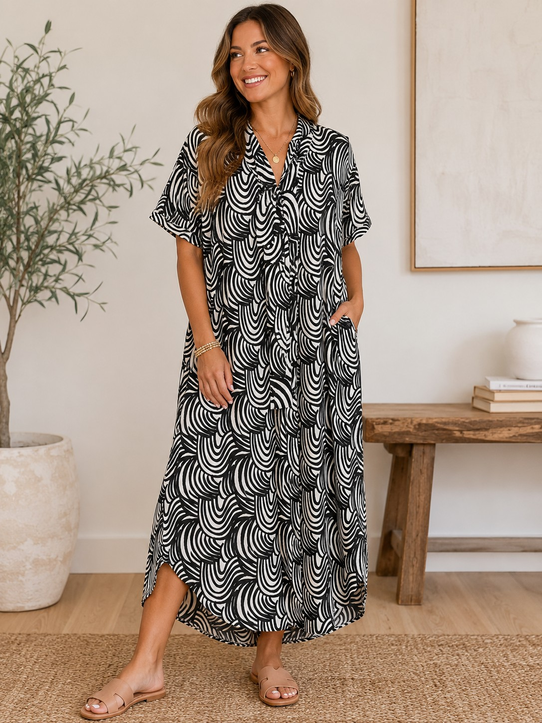 Wave on Wave V-Neck Dress