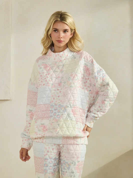 Floral Textured Mock Neck Pullover
