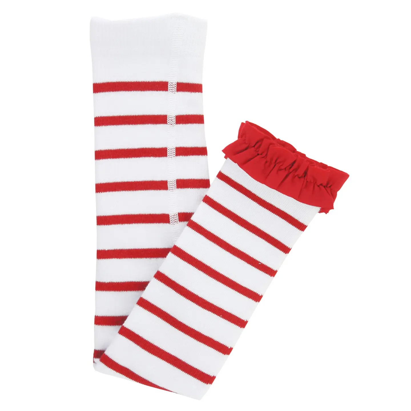 Girls Red & White Stripe Patterned Footless Tights