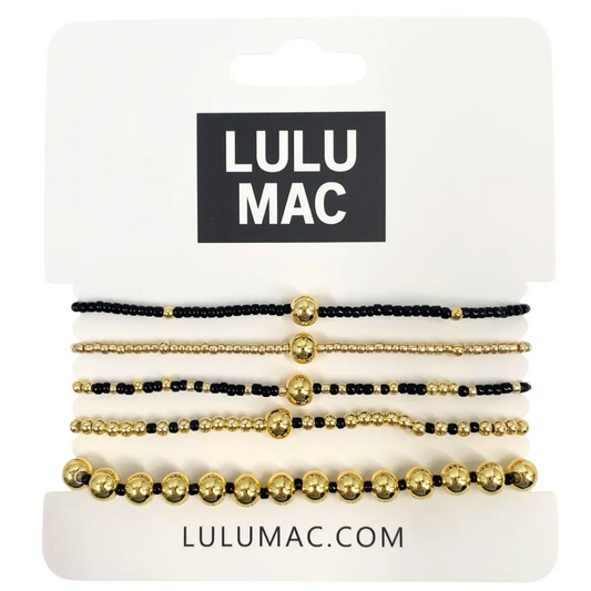 Black and Gold Beaded LuLu Mac Bracelet Set