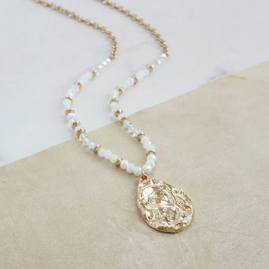 Long Beaded Necklace |Teardrop Pendant