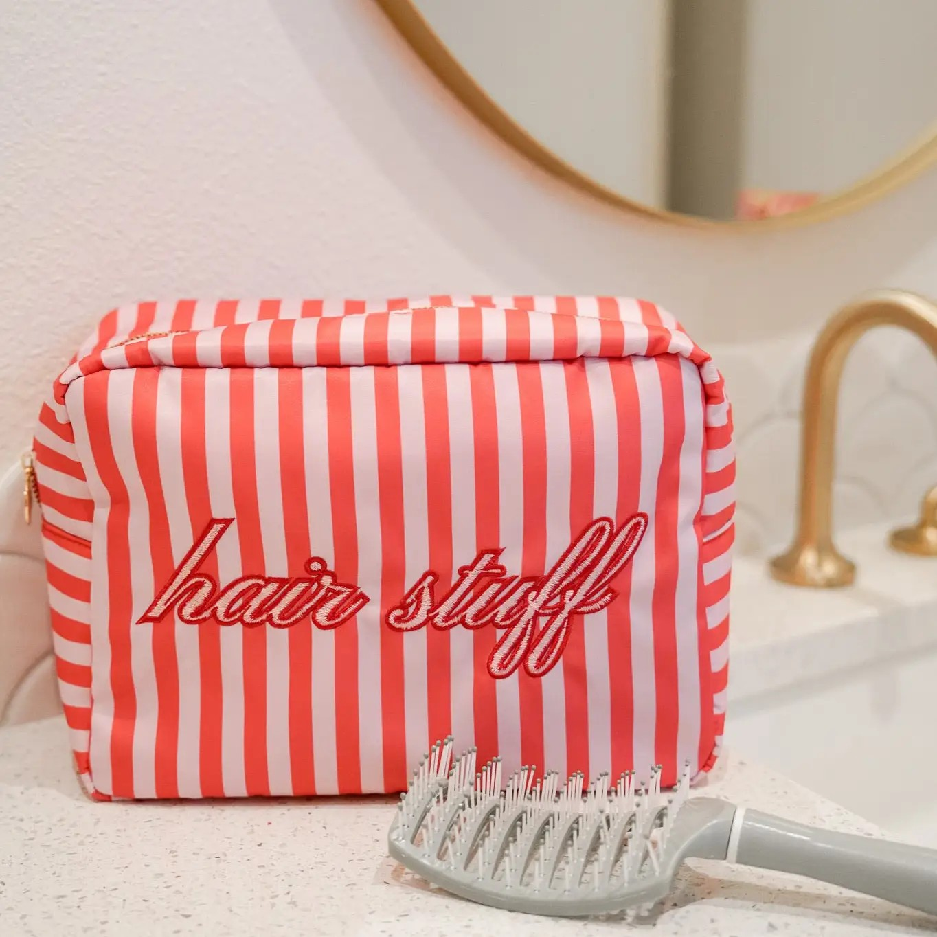 Pink & White Strips Hair Bag