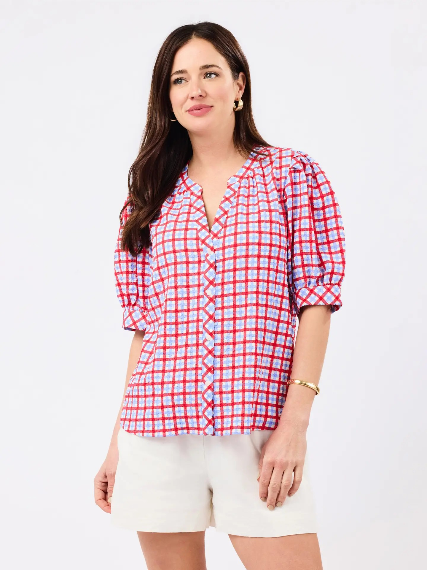 Elaine Gingham Red and Blue Top
