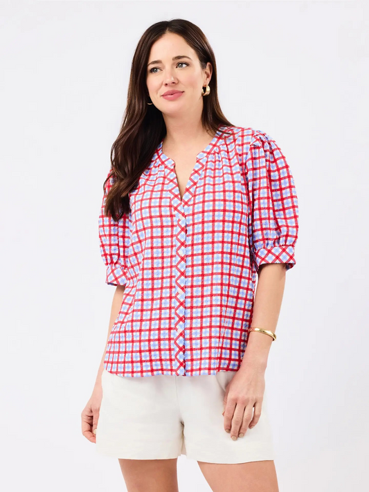 Elaine Gingham Red and Blue Top