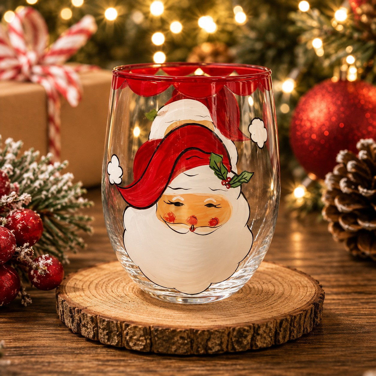 Festive Santa Wine Glass