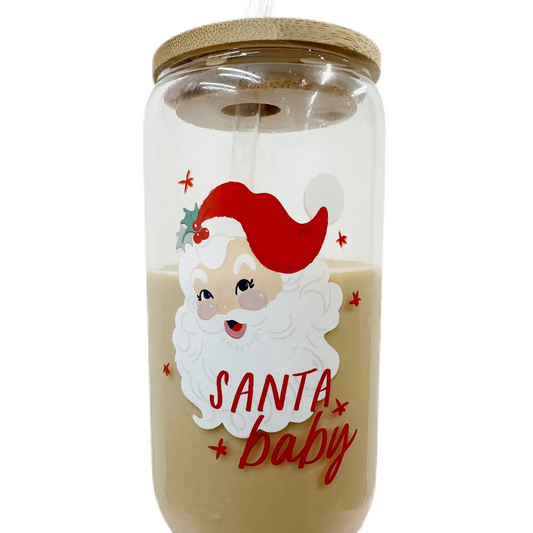 Holly Jolly Santa Latte Glass