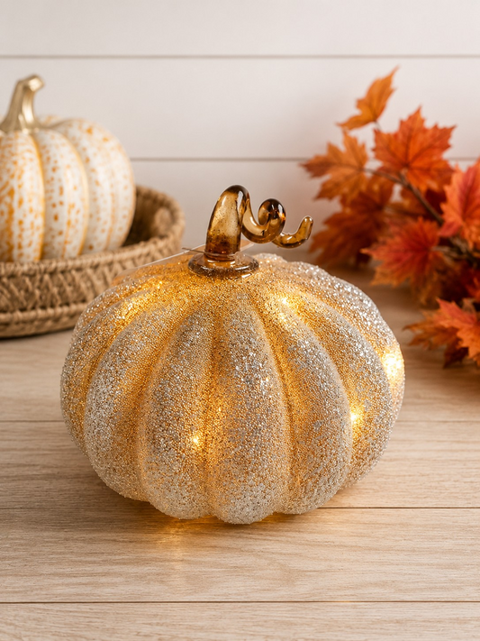 Small Frosted LED Pumpkin | Taupe