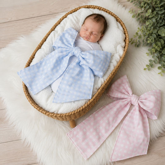 Newborn Swaddle Bow Sash | Monogram Me | Pink & Blue